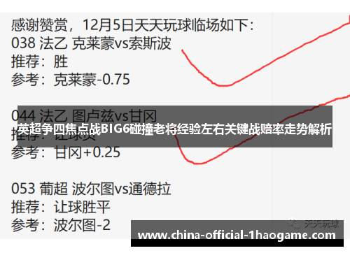 英超争四焦点战BIG6碰撞老将经验左右关键战赔率走势解析 英超争四焦点战BIG6碰撞老将经验左右关键战赔率走势解析